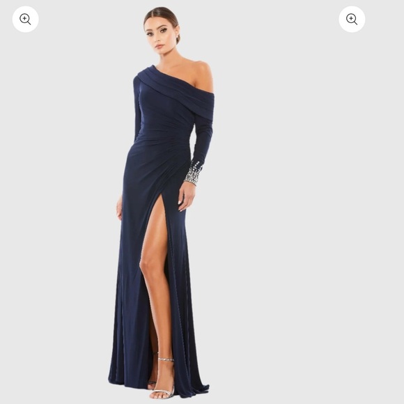 NWOT Mac Duggal Beaded Cuff Drop Shoulder Faux Wrap Gown Size 14 - Picture 4 of 8